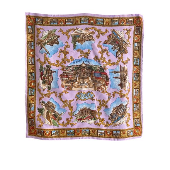 VTG ROMA Italia Scarf Square Rome Italy Landmark Tourist Attractions Souvenir - Picture 1 of 12
